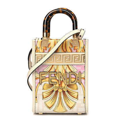 Fendi X VERSACE Calfskin Plexiglass Fendace FF Baroque Mini Fendi Sunshine Shopper Tote Gold Rosa White Ice Ciad 1 of 11