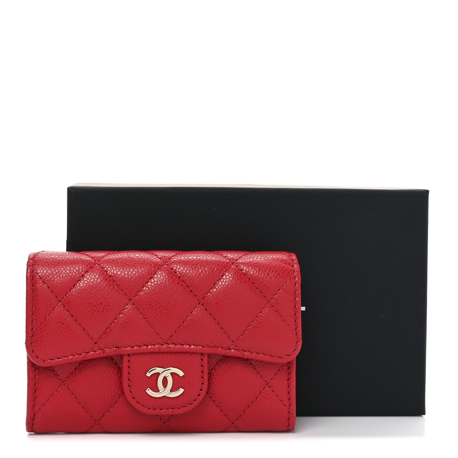 Chanel Caviar Quilted Flap Card Holder Wallet Red 8 of 8