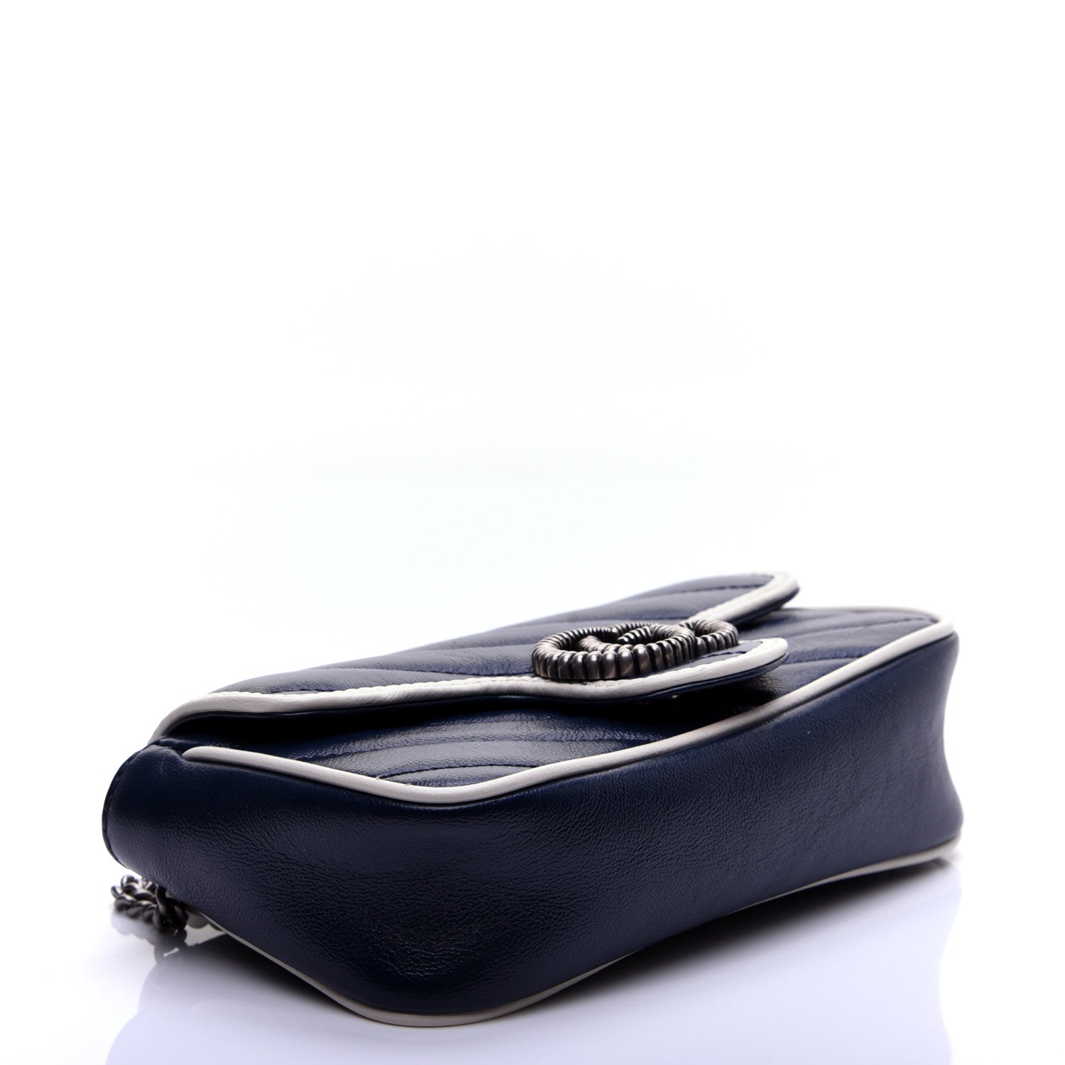 Gucci Vintage Effect Calfskin Matelasse Diagonal Super Mini Torchon GG Marmont Shoulder Bag Blue Agata Mystic White 4 of 15
