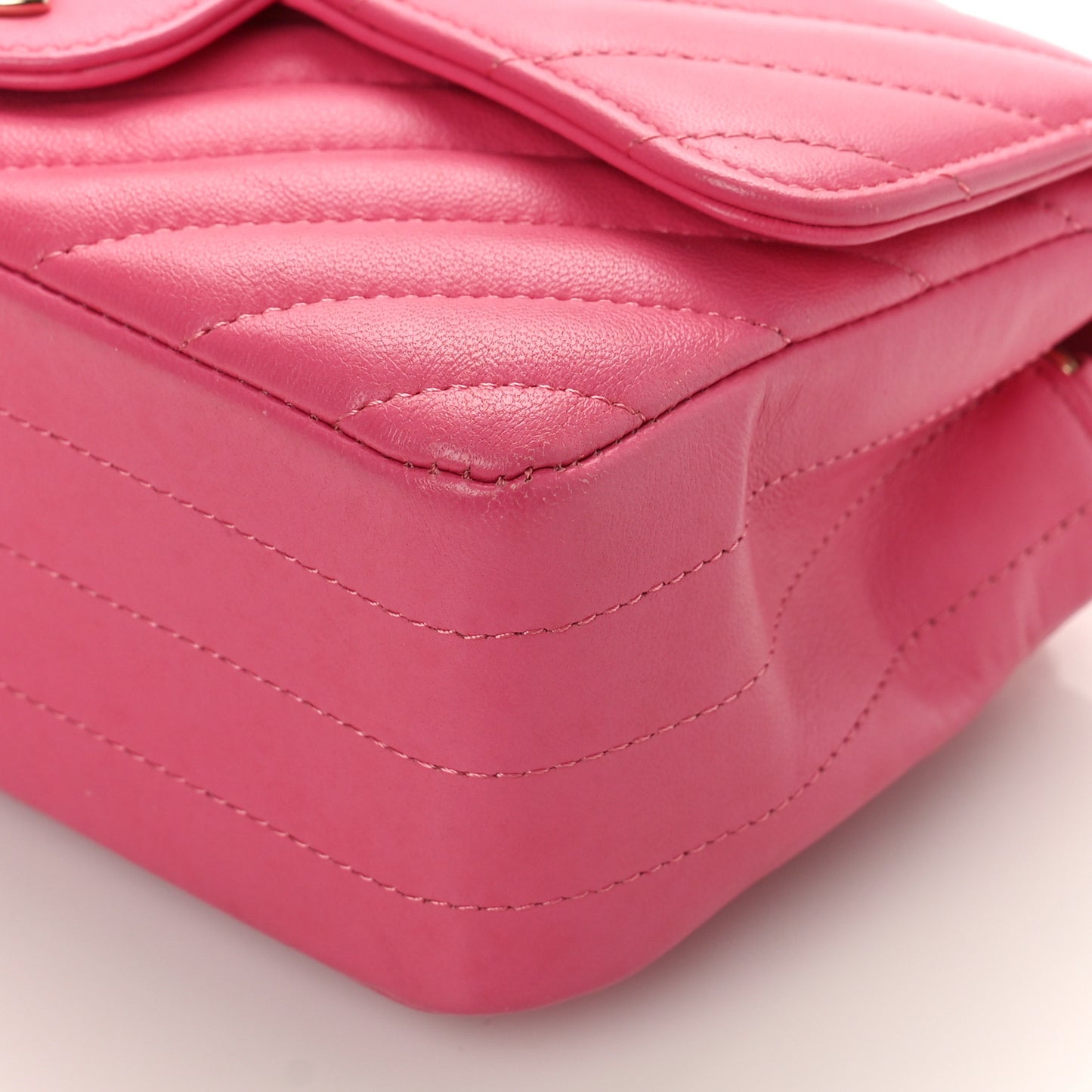 Lambskin Chevron Quilted Mini Rectangular Flap Dark Pink