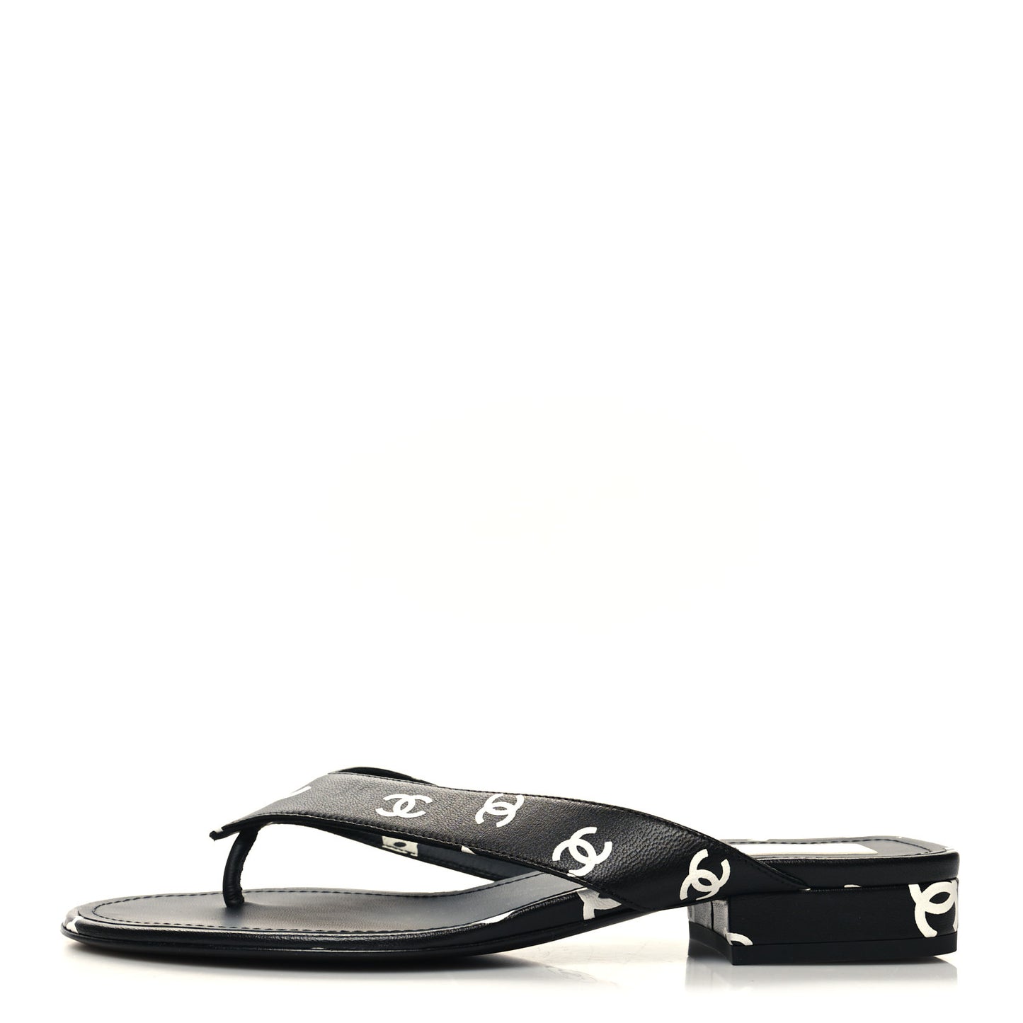 Lambskin Printed CC Thong Sandals 38 Black White