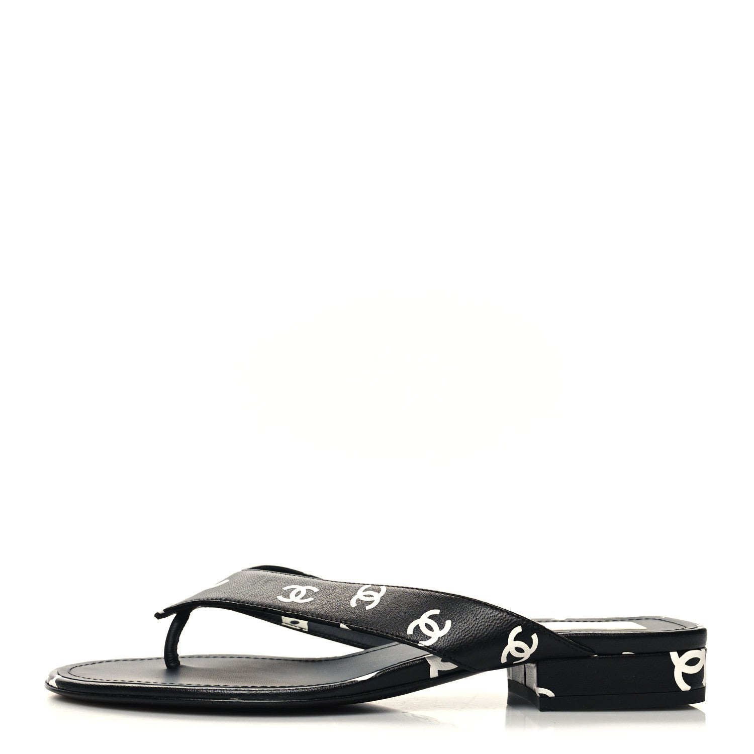Chanel Lambskin Printed CC Thong Sandals 38 Black White 1 of 8