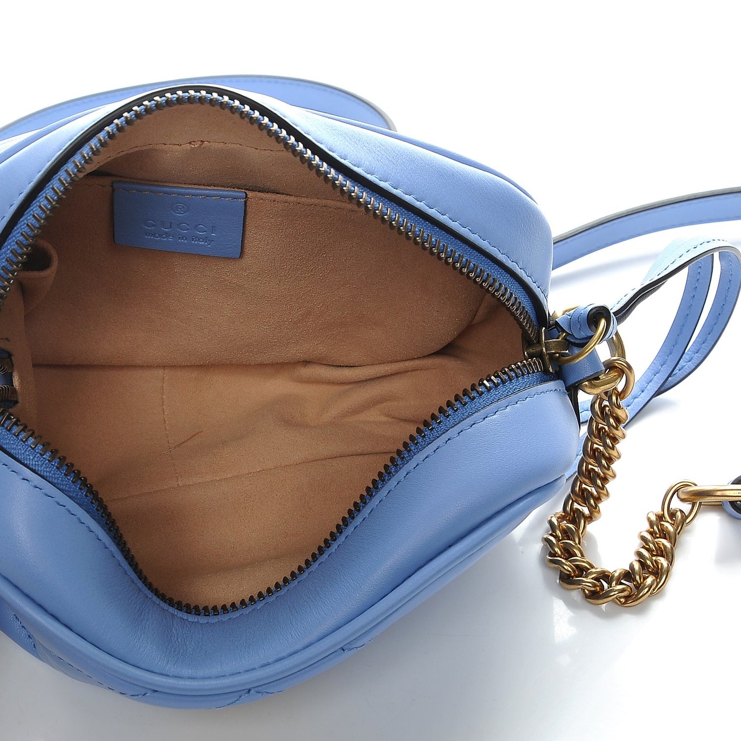 Calfskin Matelasse Mini GG Marmont Chain Shoulder Bag Clear Sky Blue