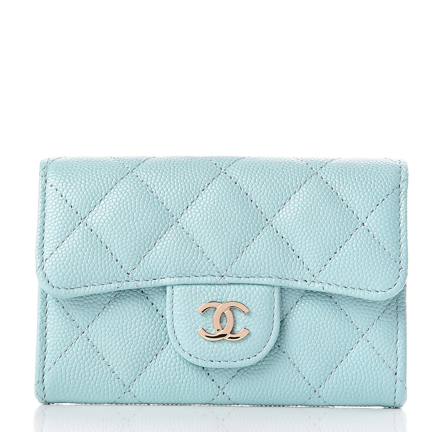Chanel Caviar Quilted Flap Card Holder Light Blue 1 of 8