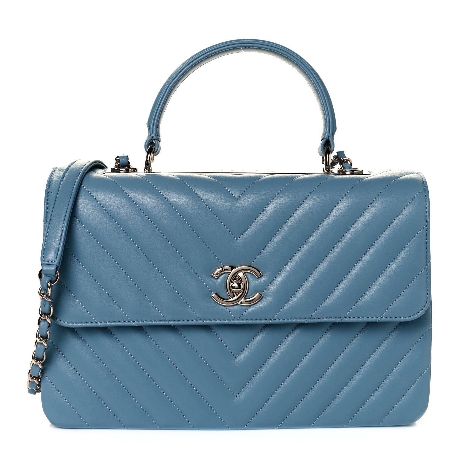Chanel Lambskin Chevron Quilted Medium Trendy CC Dual Handle Flap Bag Light Blue 1 of 12
