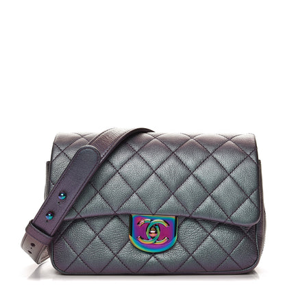 Chanel Iridescent Goatskin Quilted Small Double Carry Waist Chain Flap Purple 1 of 9