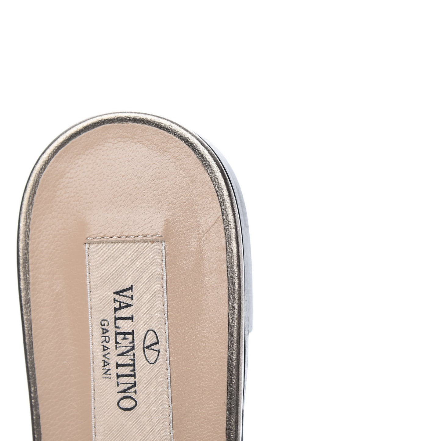 Metallic Nappa Rockstud Caged Flat Slide Sandals 36.5 Sasso