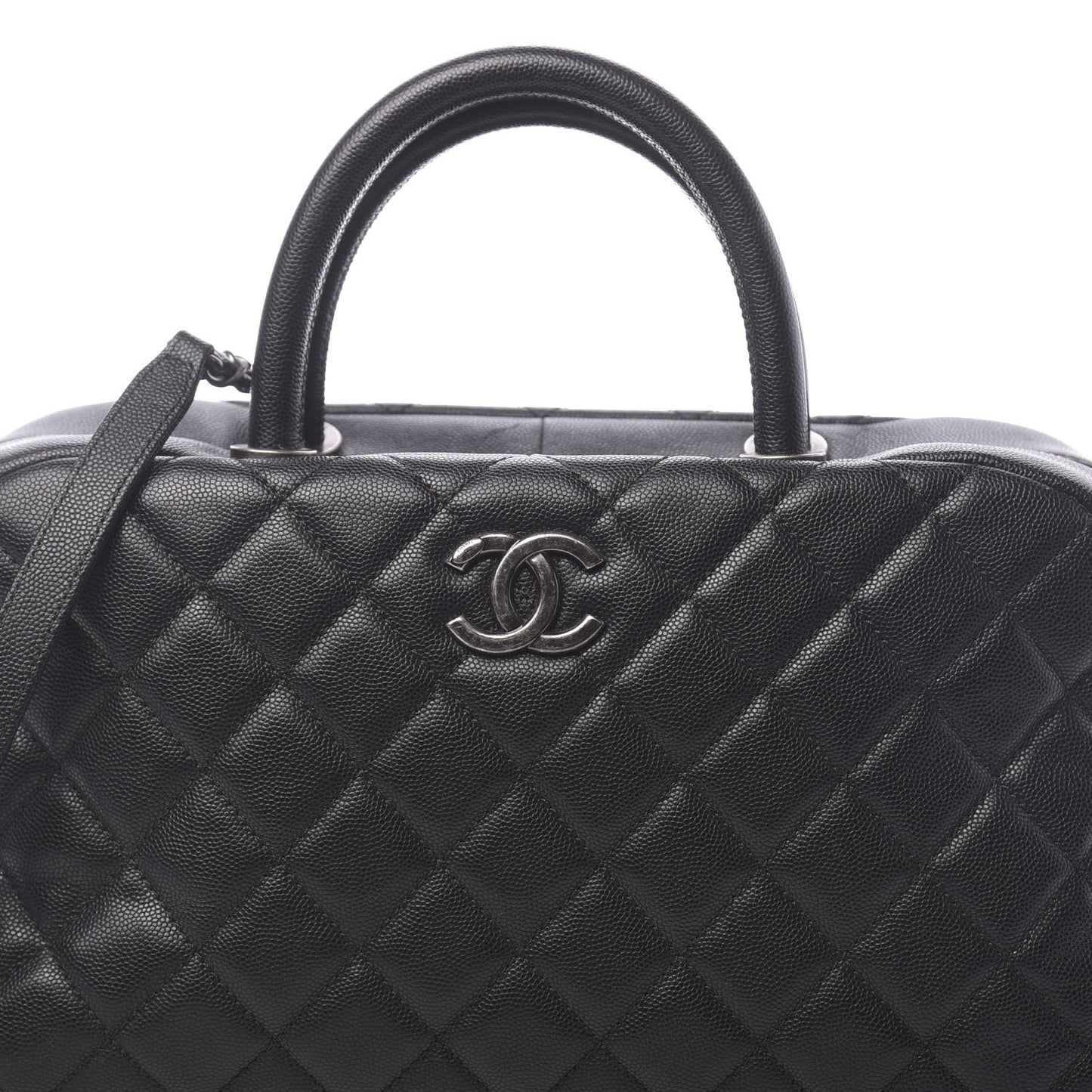 Caviar Quilted Large Coco Handle Bowling Bag Black