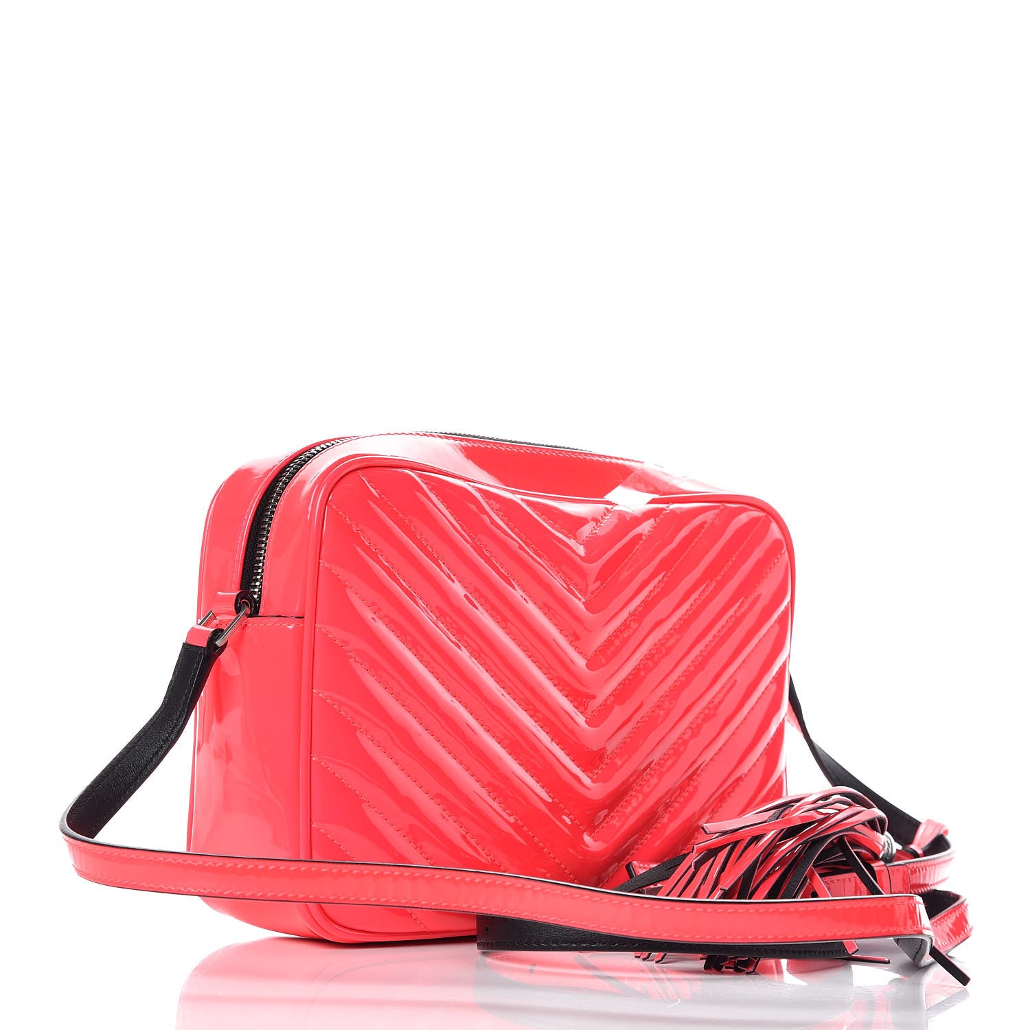 Saint Laurent Patent Calfskin Matelasse Monogram Lou Camera Bag Neon Pink 3 of 9
