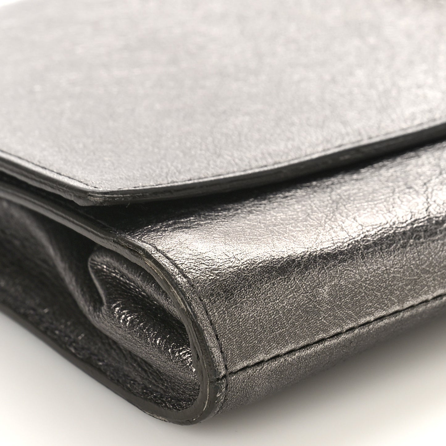 Metallic Calfskin Large Belle De Jour Clutch Dark Silver