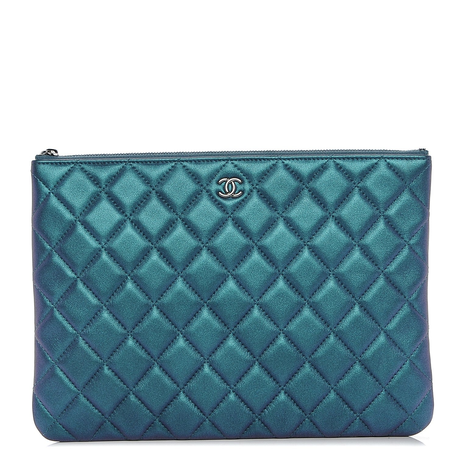 Chanel Iridescent Lambskin Quilted Medium Cosmetic Case Turquoise 1 of 7
