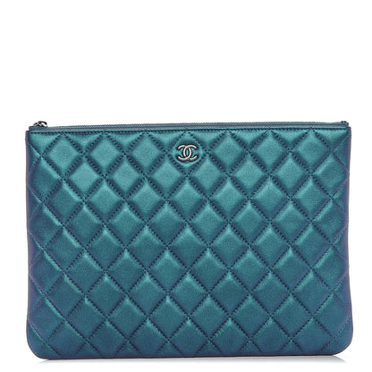Chanel Iridescent Lambskin Quilted Medium Cosmetic Case Turquoise 1 of 7