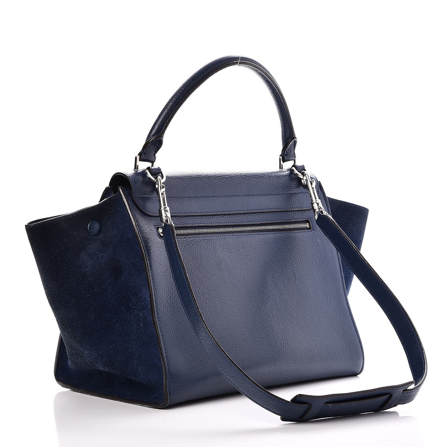 Drummed Calfskin Suede Medium Trapeze Navy