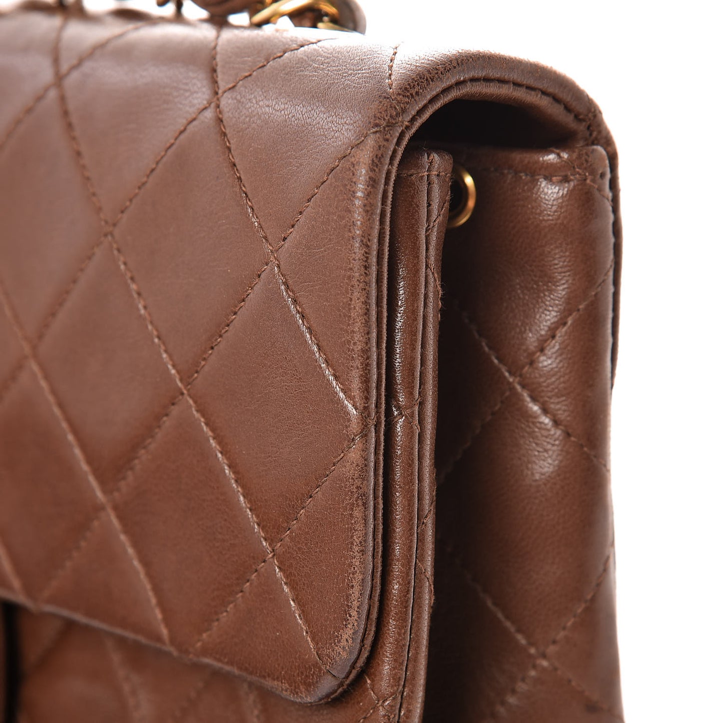 Lambskin Quilted Mini Square Flap Brown