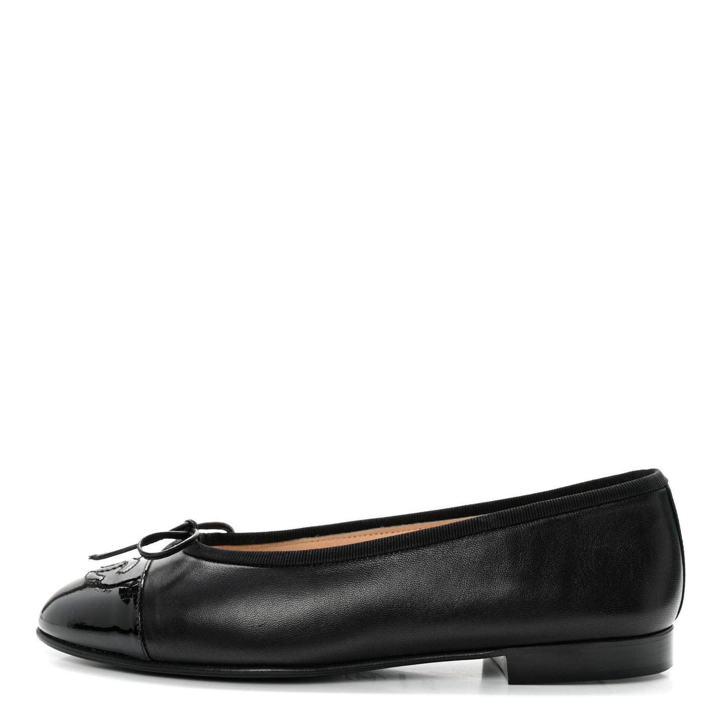 Lambskin Patent CC Cap Toe Ballerina Flats 35.5 Black