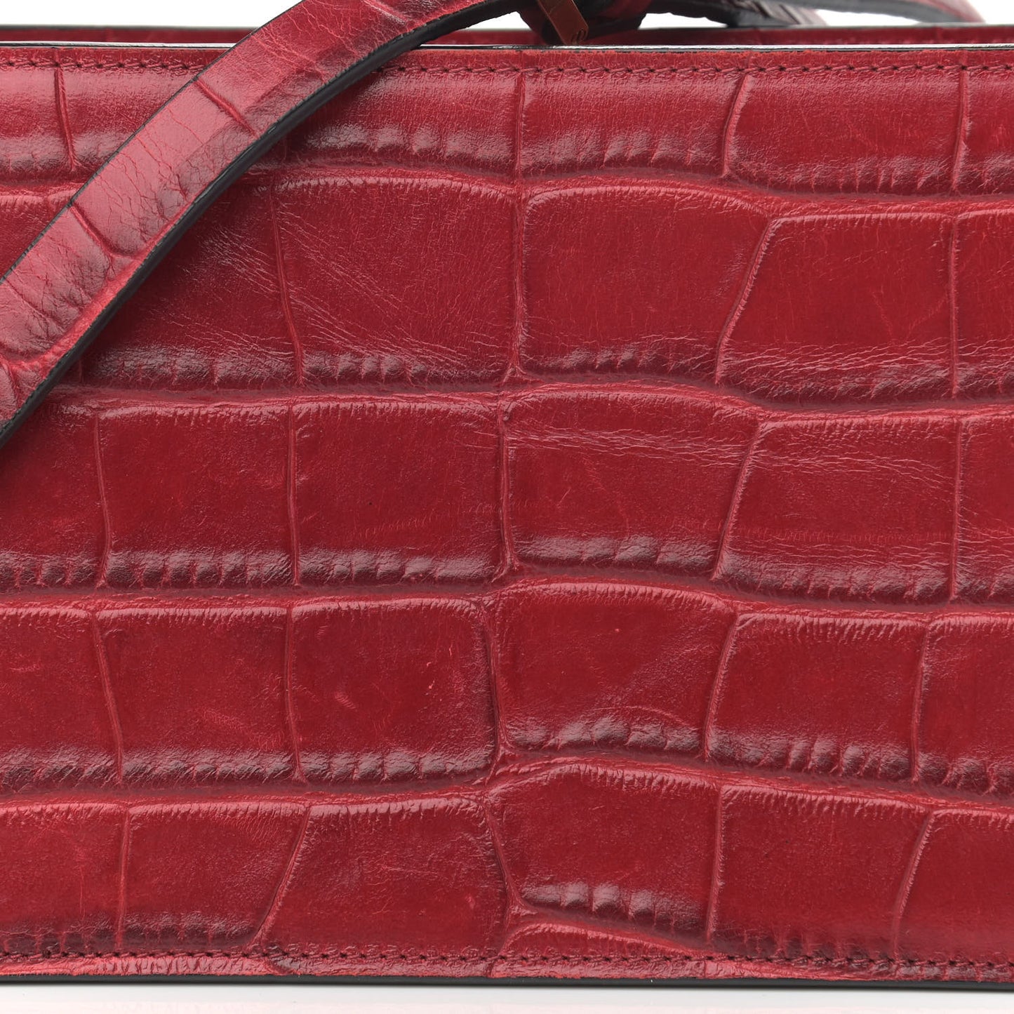 Calfskin Crocodile Embossed Shoulder Bag Red