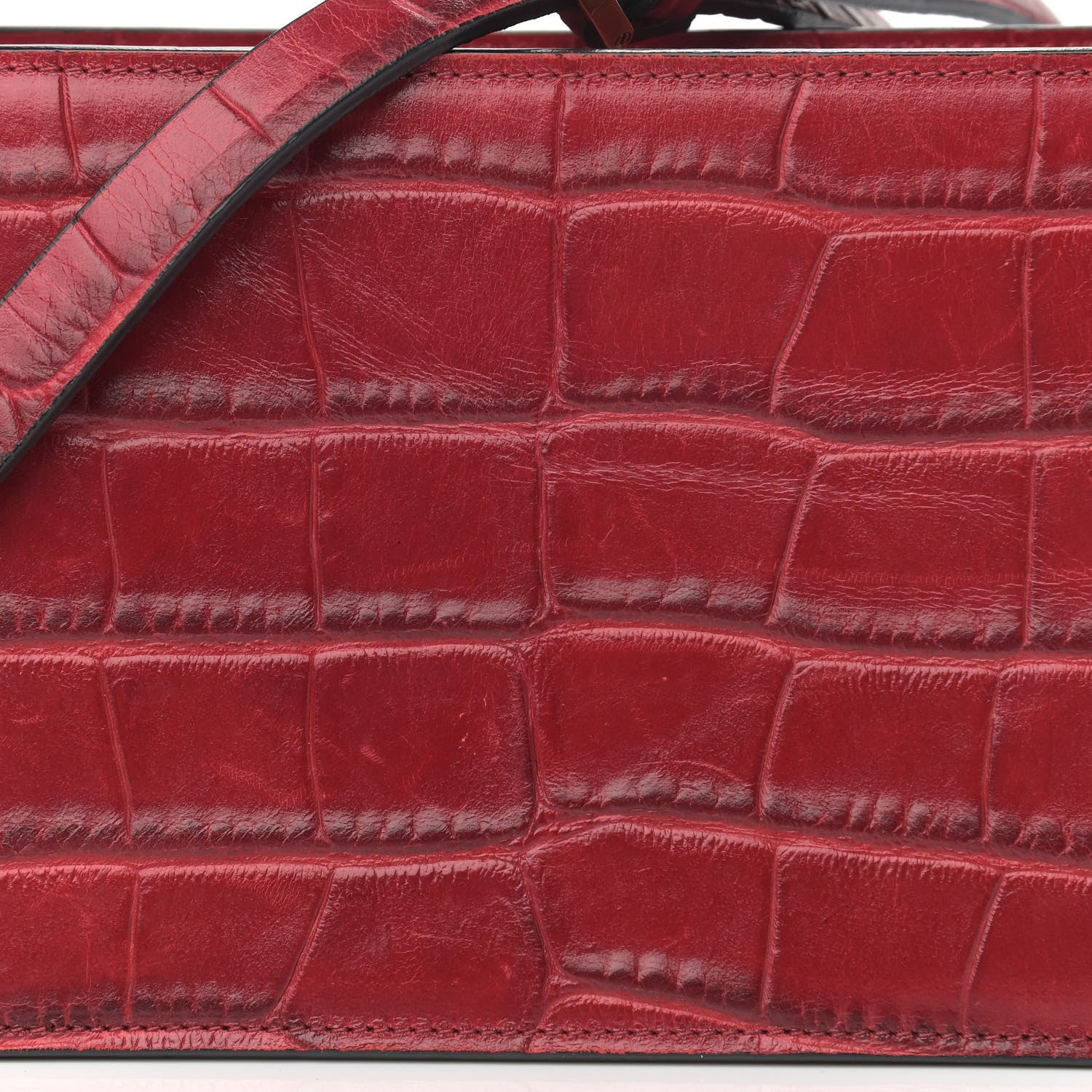 Lanvin Calfskin Crocodile Embossed Shoulder Bag Red 8 of 10