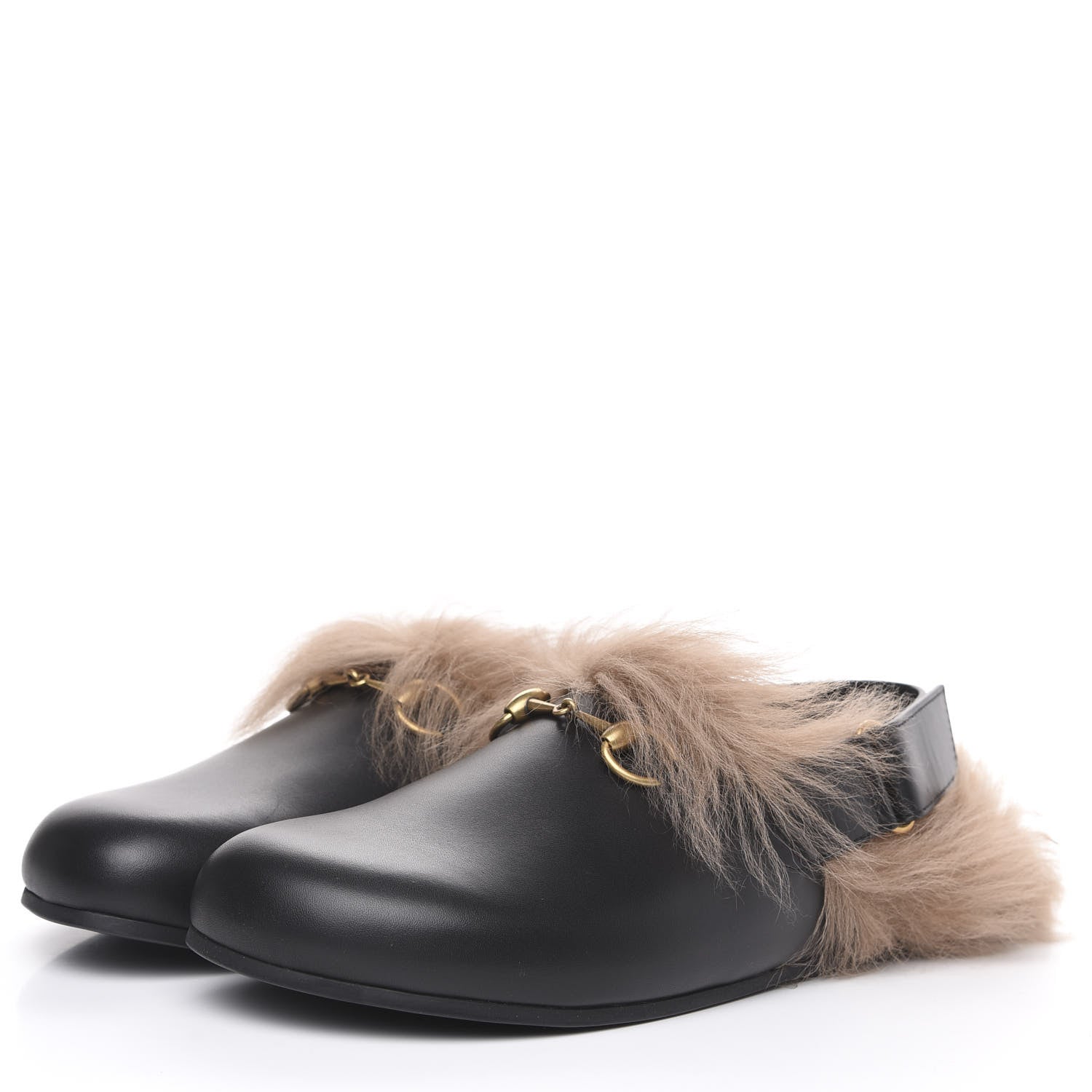 Gucci Calfskin Fur Mens Horsebit River Slingback Slippers 8 Black 3 of 8