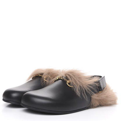 Gucci Calfskin Fur Mens Horsebit River Slingback Slippers 8 Black 3 of 8