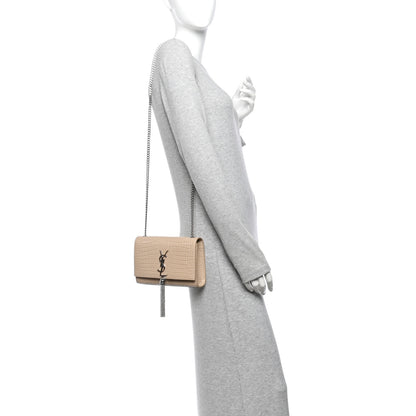 Saint Laurent Calfskin Crocodile Embossed Small Classic Monogram Kate Tassel Satchel Beige 2 of 11