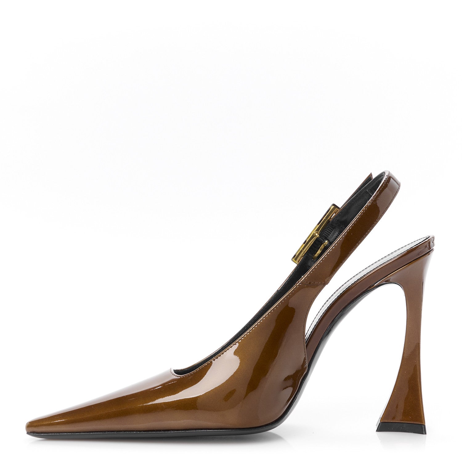 Saint Laurent Vernice Gloss Dune 110 Slingback Pumps 38 Burnished Wood 1 of 10