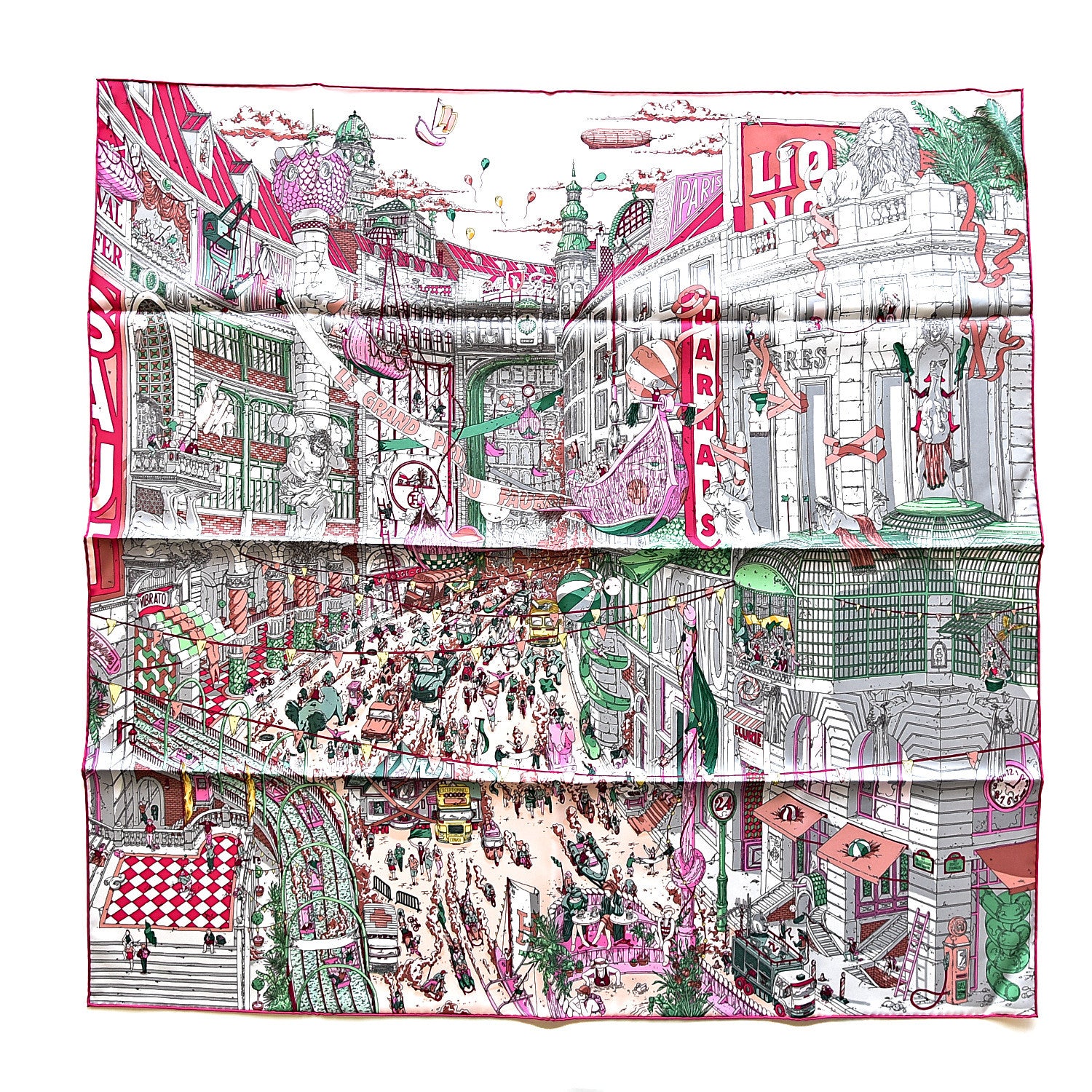Hermes Silk Le Grand Prix Au Faubourg Scarf 90 Rose Menthol Gris Perle 2 of 5