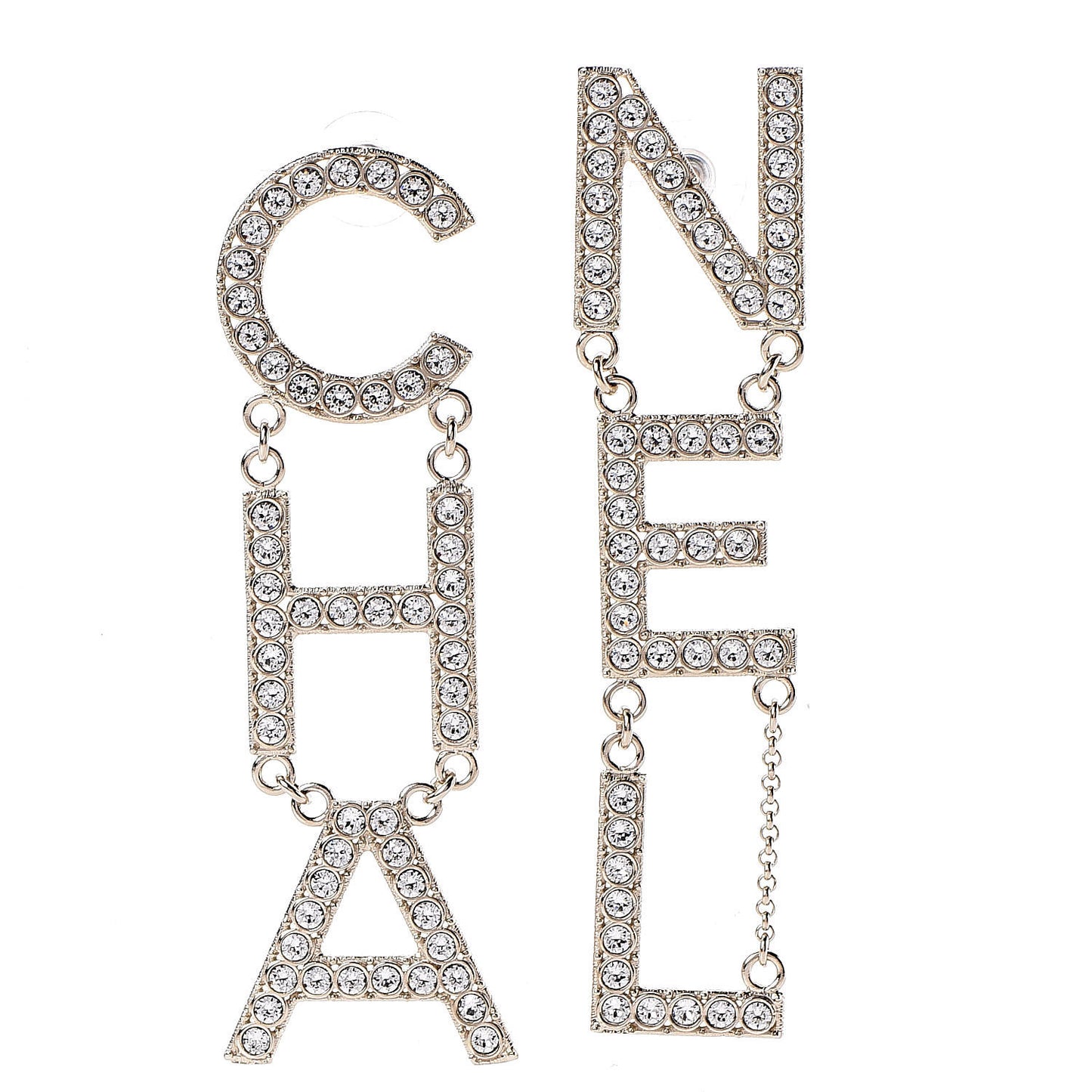 Crystal Cha-Nel Logo Drop Earrings Gold