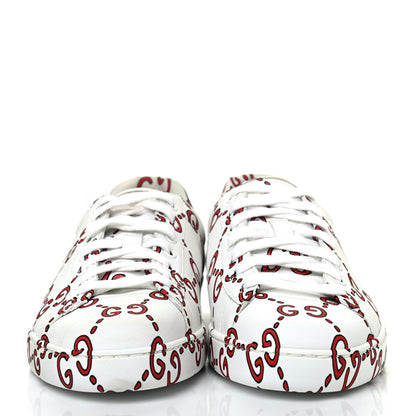 Gucci Calfskin GucciGhost Print Mens Ace Sneakers 7.5 White Hibiscus Red 2 of 15