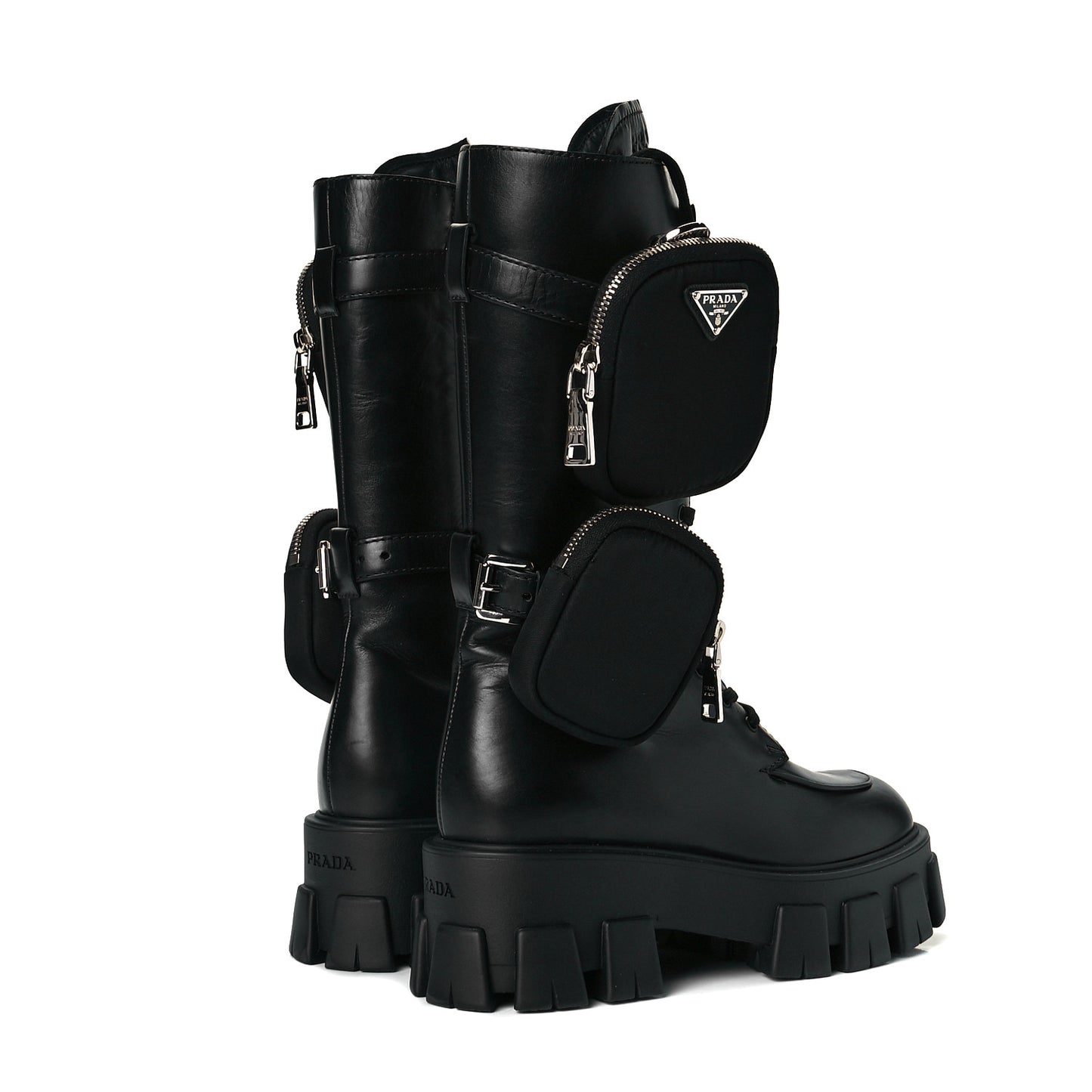 Vitello Lux Nylon Metal Triangle Logo Monolith Pouch Pocket 55mm Tall Combat Boots 37 Black