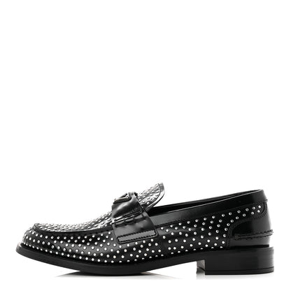 Prada Spazzolato Studded Metal Triangle Logo 20mm Loafers 39 Black 1 of 10