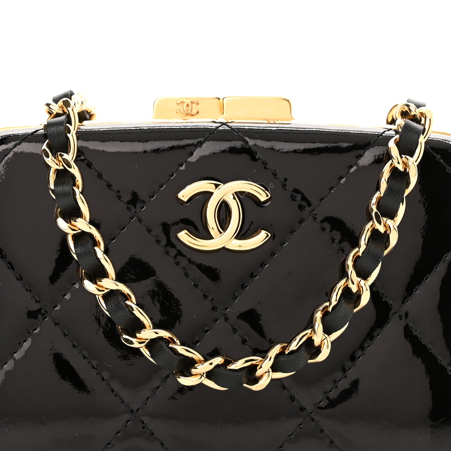 Glazed Goatskin Quilted Small Box With Chain Black