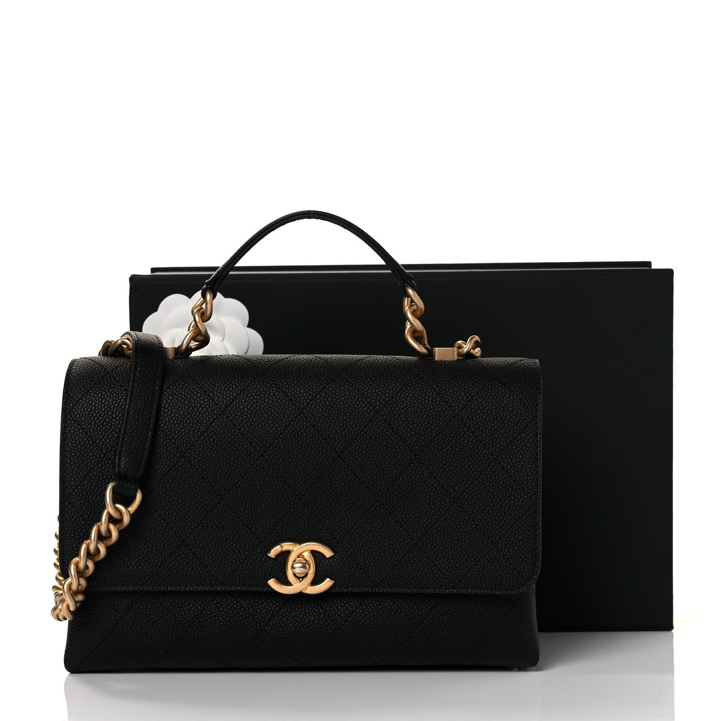 Grained Calfskin Small Stitched Flap Black