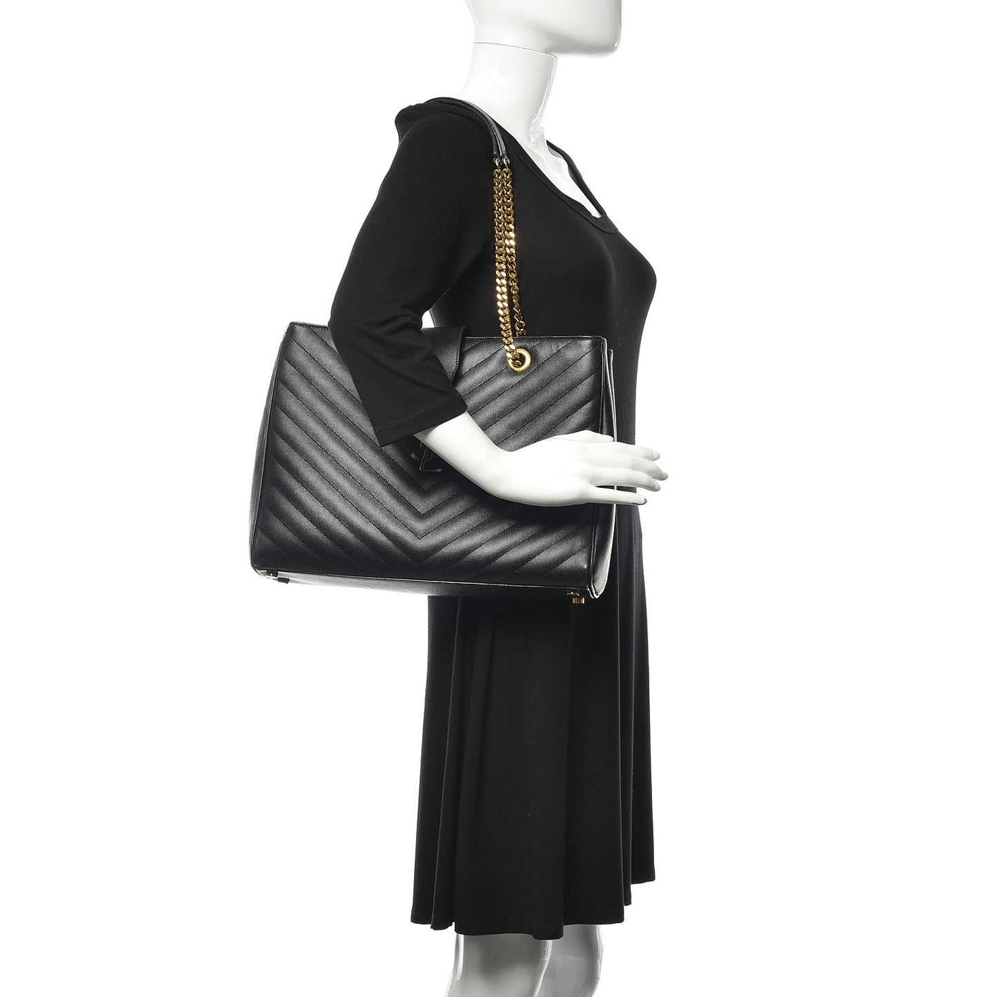 Grain De Poudre Matelasse Chevron Monogram Shopping Bag Black