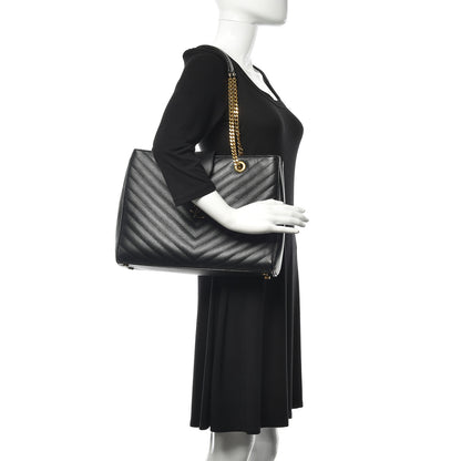 Saint Laurent Grain De Poudre Matelasse Chevron Monogram Shopping Bag Black 2 of 18