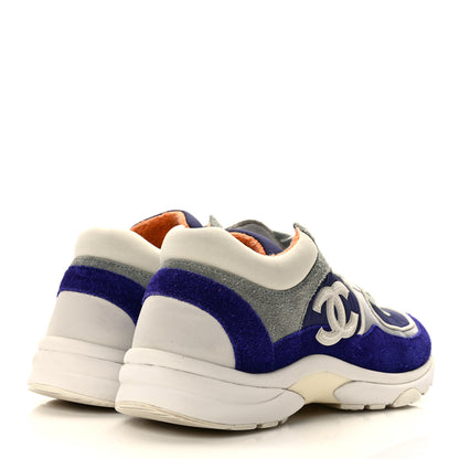 Chanel Nylon Lambskin Suede Calfskin Womens Logo Sneakers 36 Blue White 4 of 8