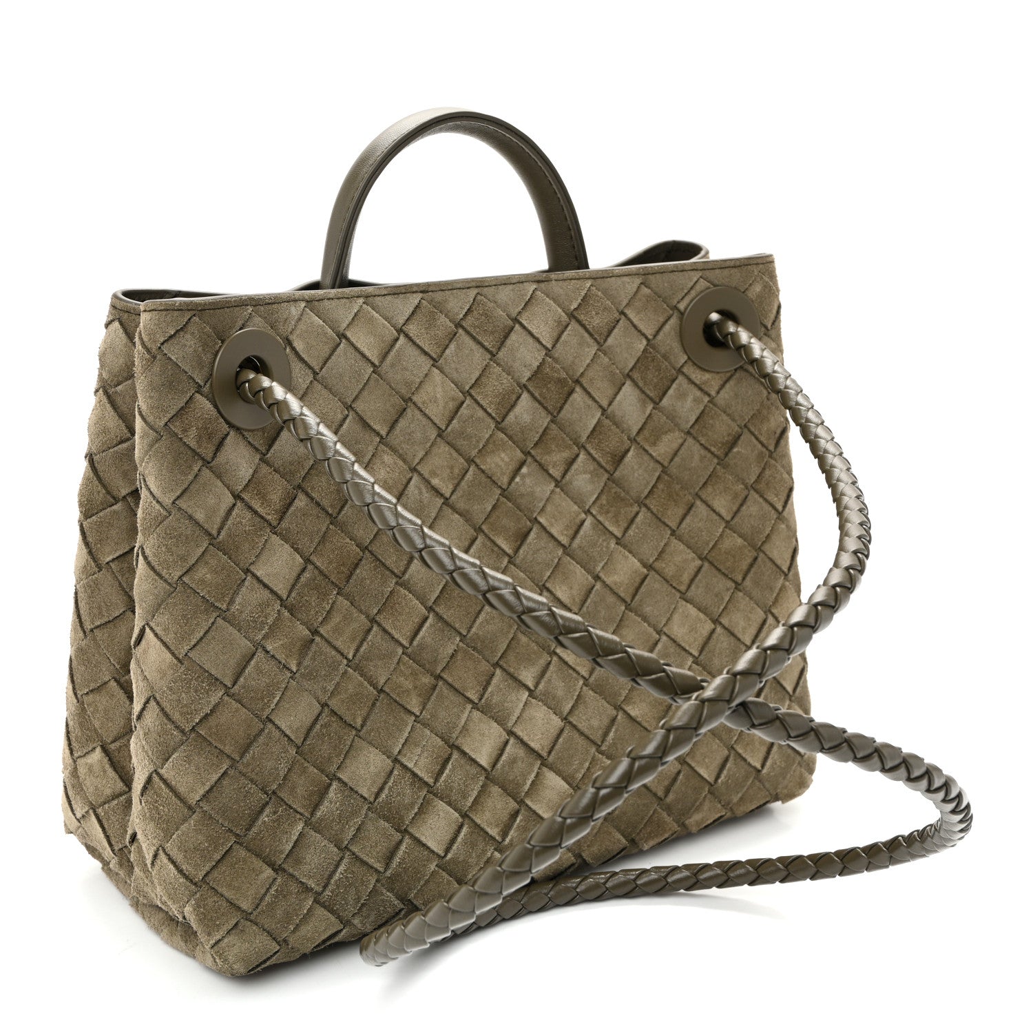 Bottega Veneta Suede Intrecciato Small Andiamo Shoulder Bag Cypress 3 of 9