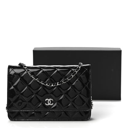 Chanel Patent Quilted Wallet On Chain WOC Black 11 of 11
