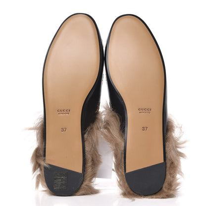 Gucci Goatskin Fur Bee Star Embroidered Womens Princetown Slippers 37 Black 5 of 8