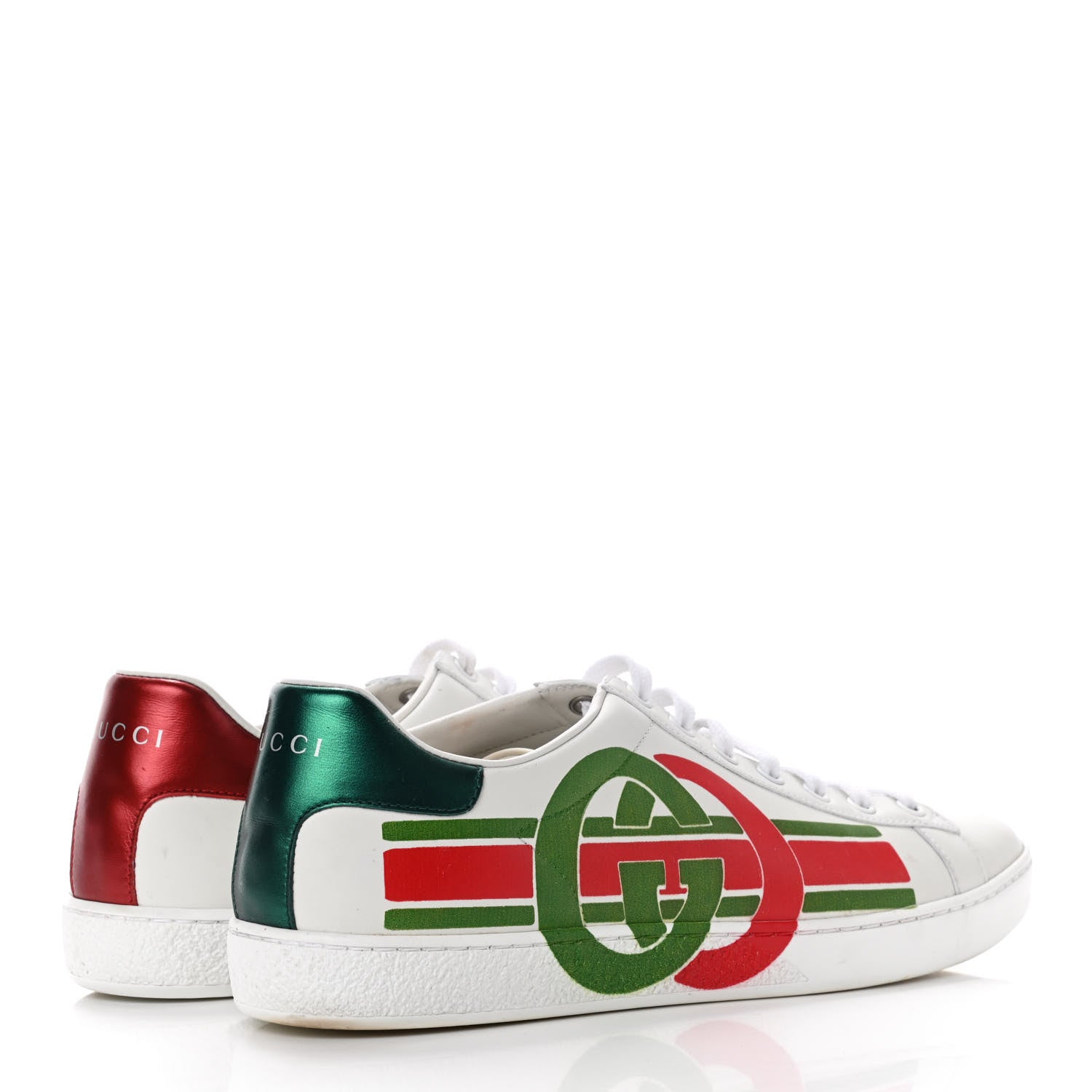 Gucci Calfskin Interlocking G Womens New Ace Sneakers 41 White Red Flame Green 3 of 6