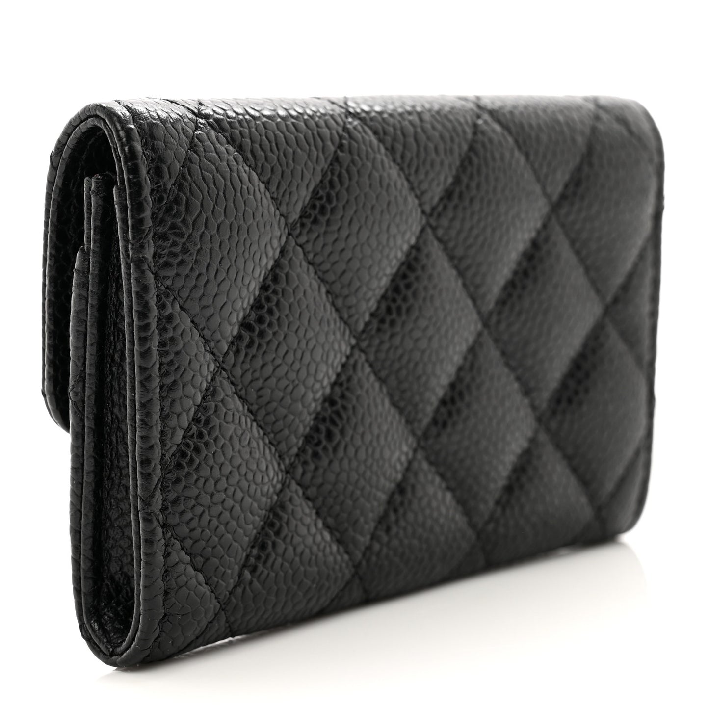 Caviar Quilted Flap Card Holder Black