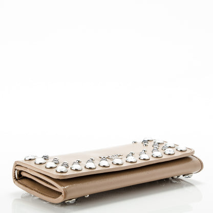 Prada Saffiano Vernice Crystal Studded Flap Wallet Cammeo 4 of 10