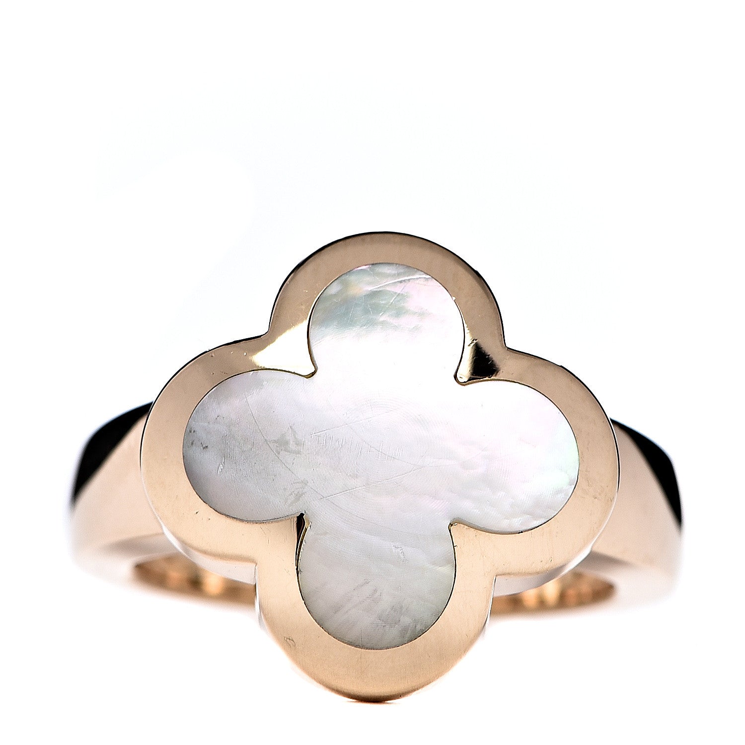 Van Cleef & Arpels 18K Yellow Gold Mother of Pearl Pure Alhambra Ring 51 5.75 1 of 8