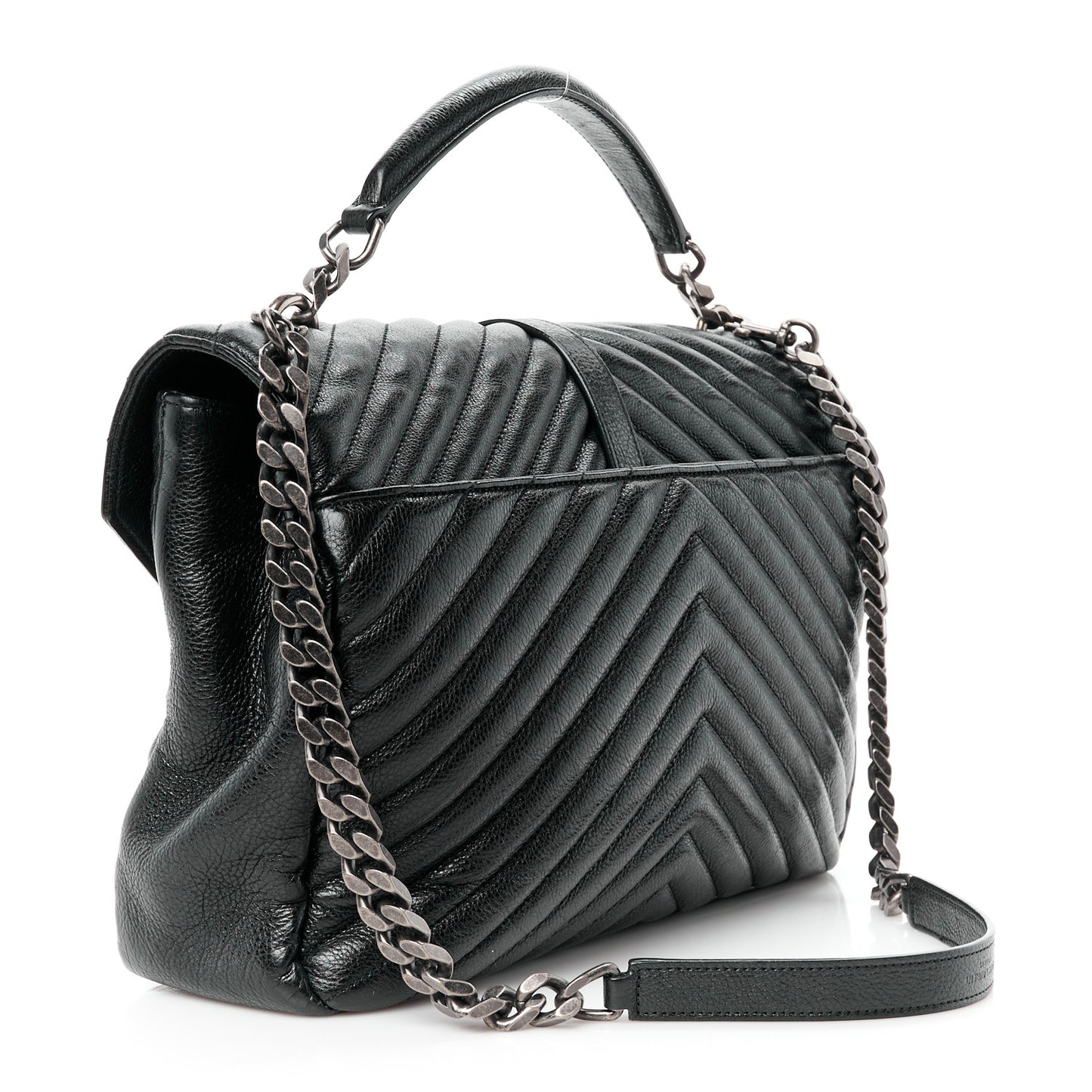 Sheepskin Matelasse Chevron Monogram Large College Satchel Black