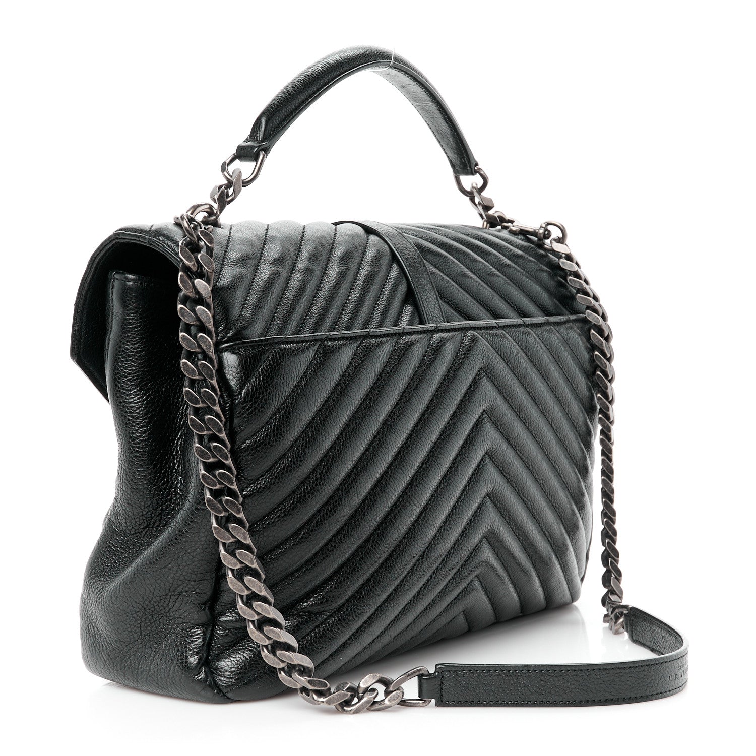 Saint Laurent Sheepskin Matelasse Chevron Monogram Large College Satchel Black 3 of 12