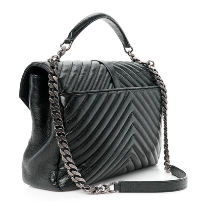 Saint Laurent Sheepskin Matelasse Chevron Monogram Large College Satchel Black 3 of 12