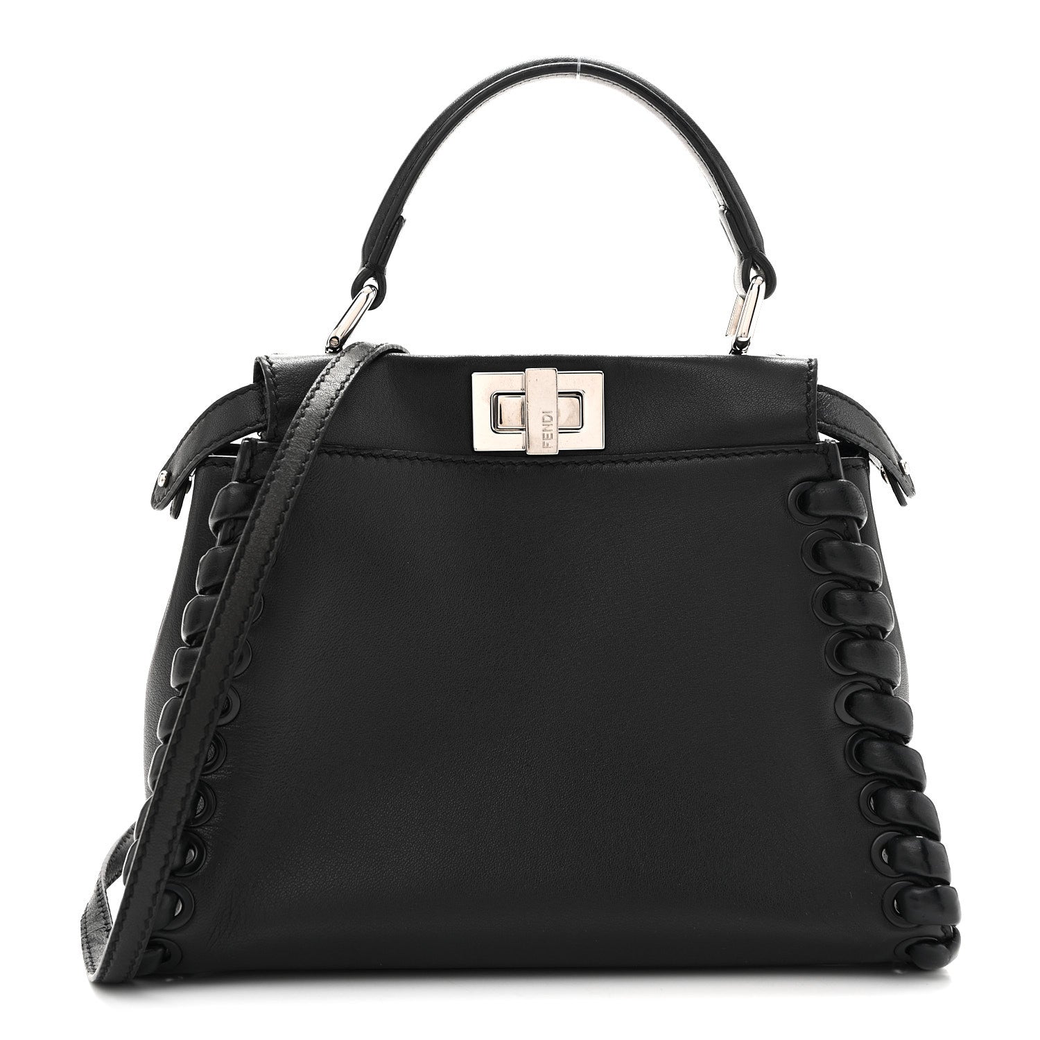 Fendi Nappa Lace Up Mini Peekaboo Iconic Satchel Black 1 of 14