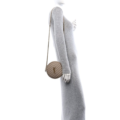 Saint Laurent Grain De Poudre Matelasse Chevron Quilted Round Vinyle Camera Bag Dark Beige 2 of 10