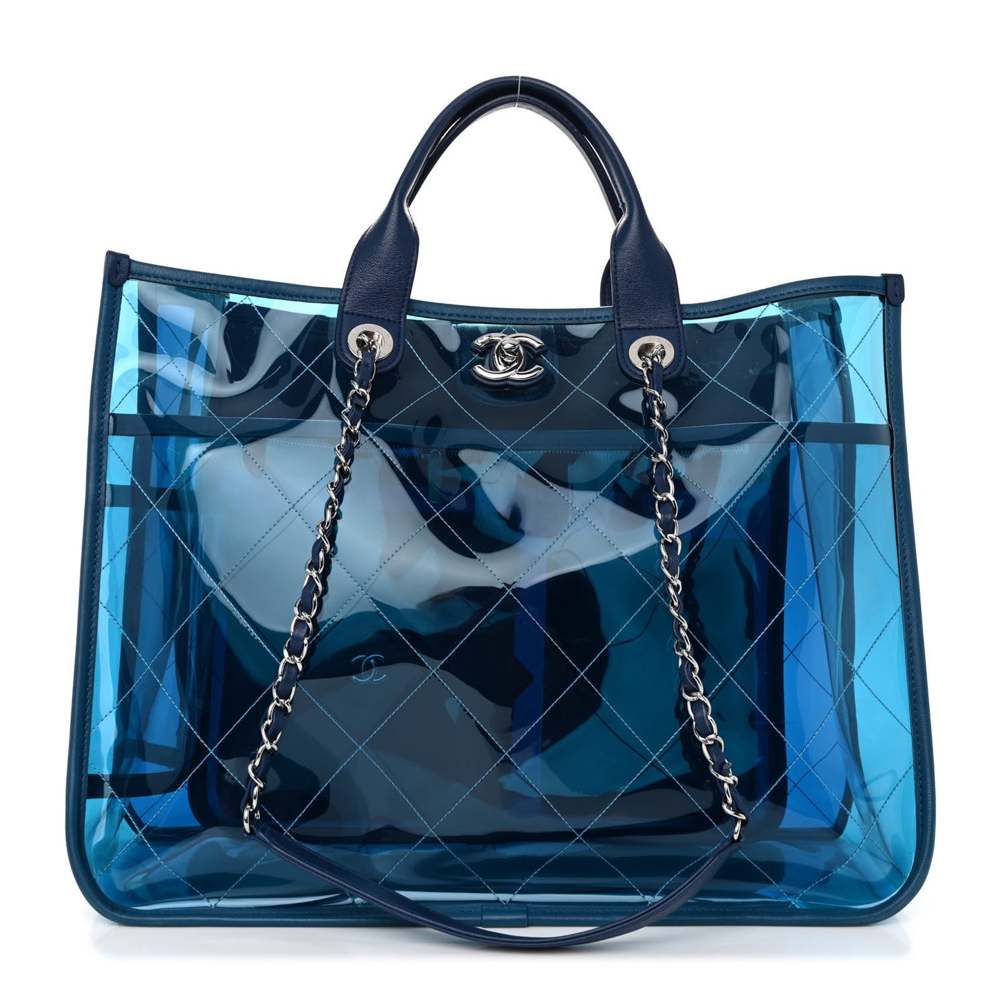 PVC Lambskin Stitched Medium Coco Splash Shopping Bag Blue