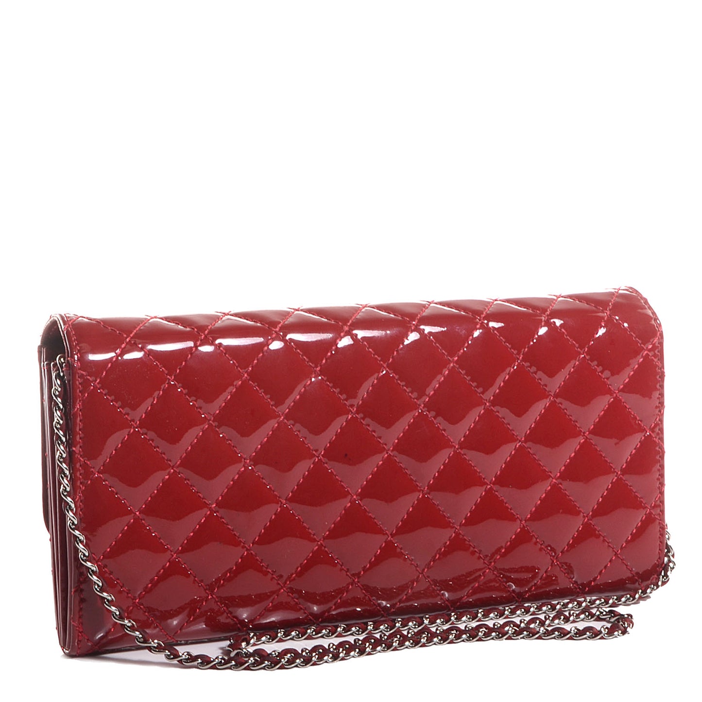 Patent Quilted Brilliant Clutch Flap Red
