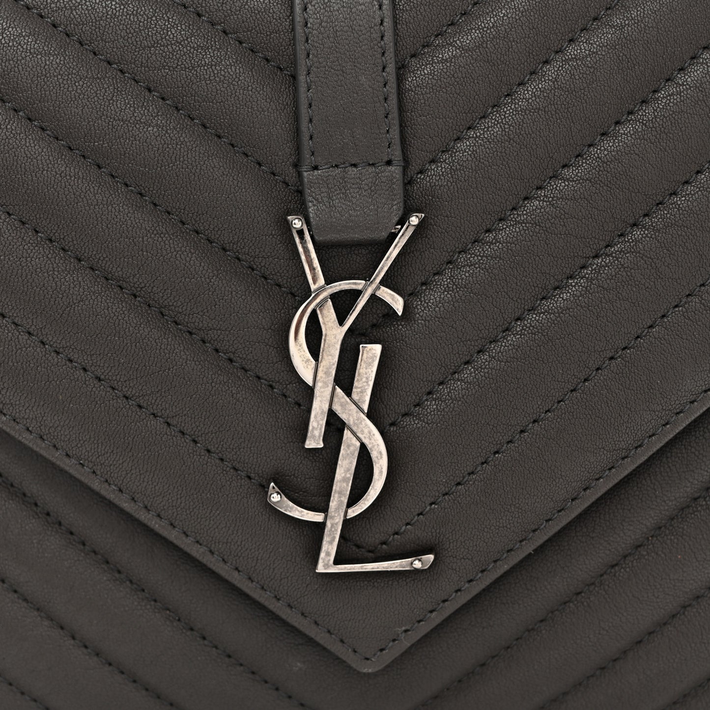 Sheepskin Matelasse Chevron Monogram Medium College Bag Asphalt